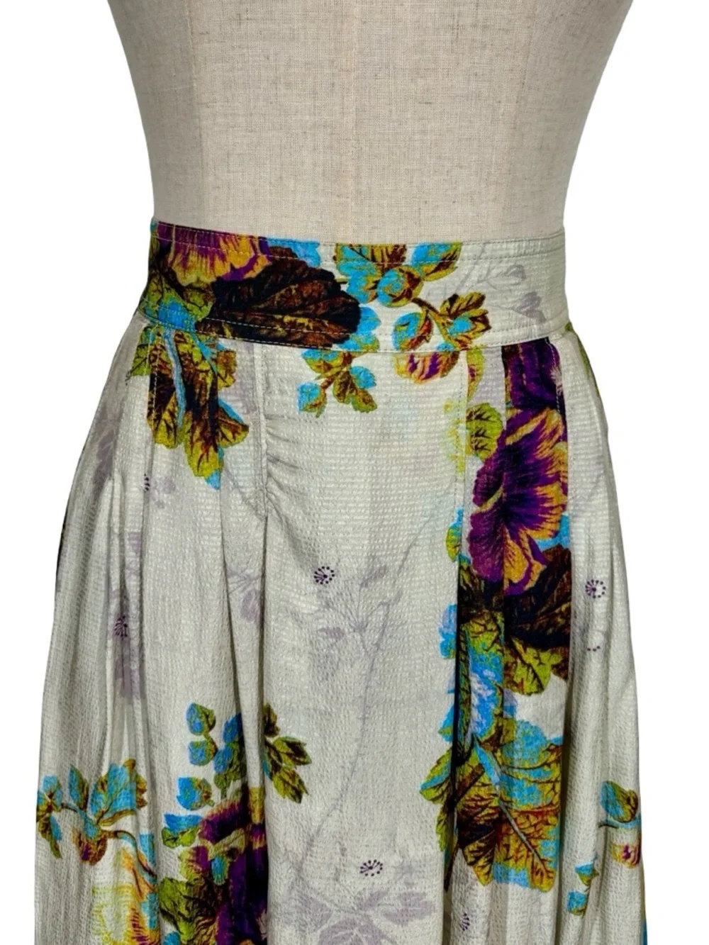 Tory Burch Floral Pleated Satin High Waisted Midi Skirt